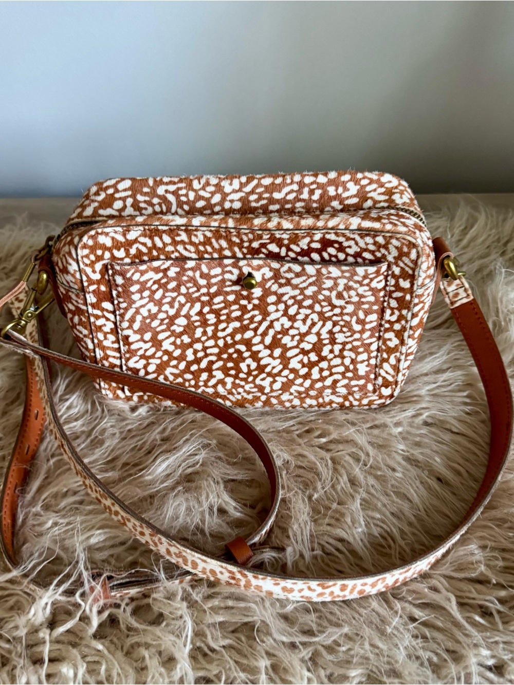 Madewell Calf Hair Animal Spot Crossbody Purse Toffee Multi